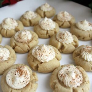 These cookies embody all the flavors of eggnog in a sweet little bite. Rich butter cream, spiced rum, and nutmeg combine for a cookie everyone will love!