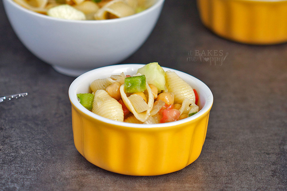 Chickpea Pasta Salad | It Bakes Me Happy for White Lights on Wednesnday