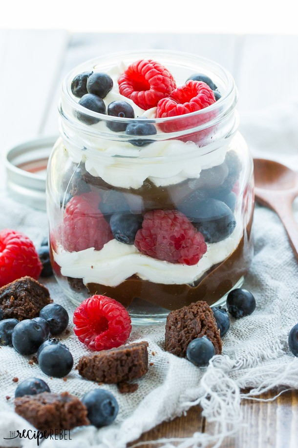 No Bake Red, White & Blue Brownie Trifles - The Recipe Rebel