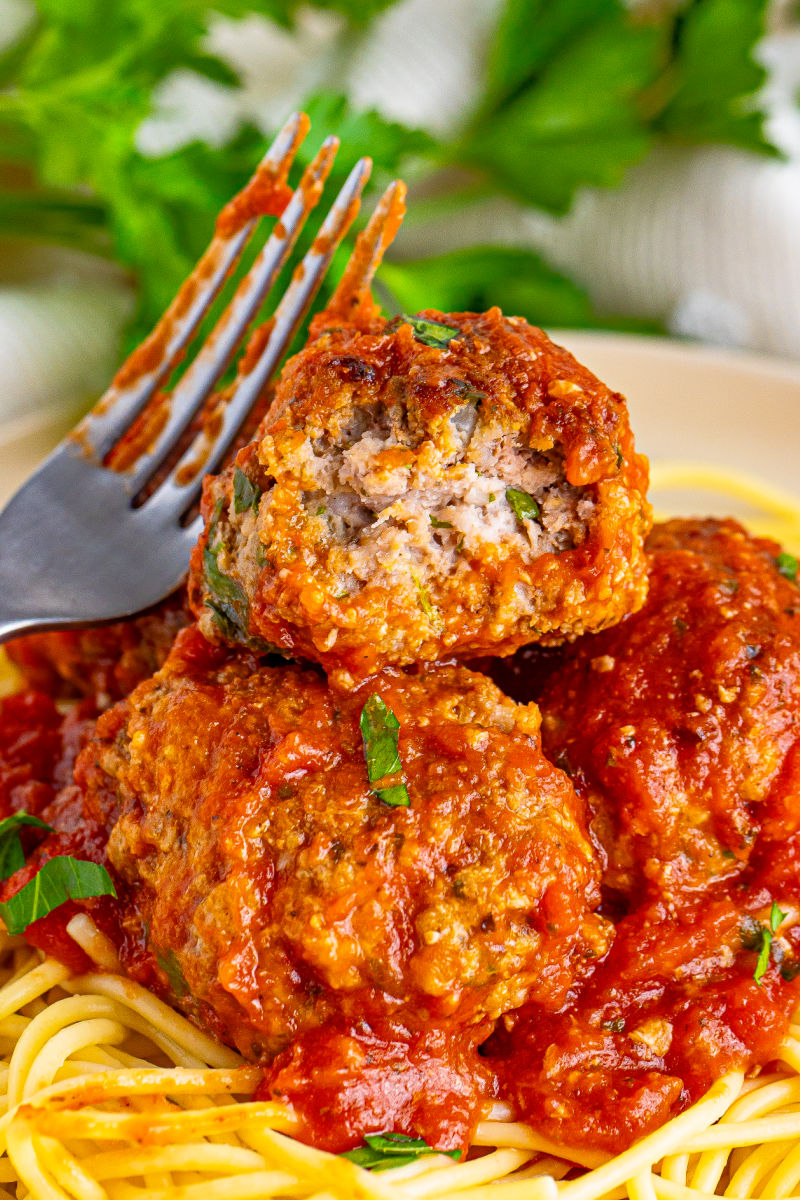 italian meatball cut open to show the texture inside