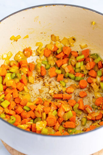 sautéed carrots, onion, celery, and garlic in a large pot